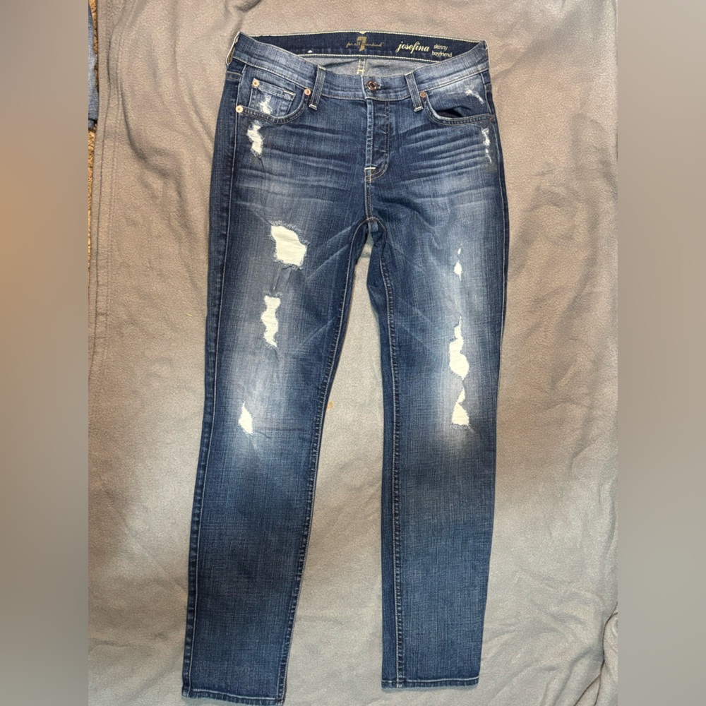 7 for all Mankind The 1984 Boyfriend Distressed Button Fly Jeans Size 26